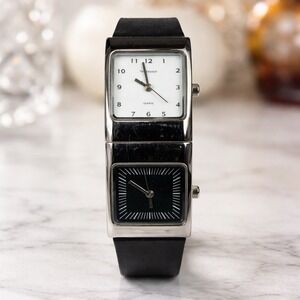 Vernier Ladies Dual Dial Quartz Watch Black & White Faces Japan UNTESTED